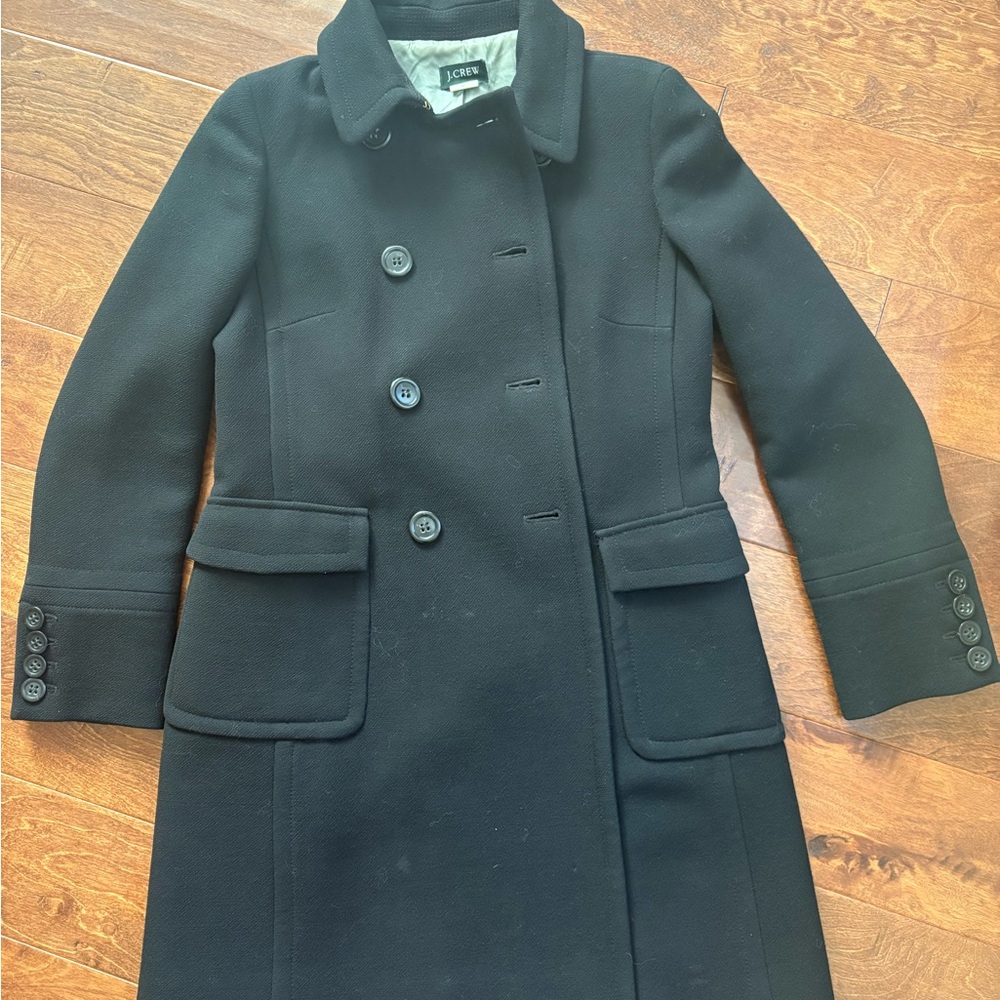 Classic Black Wool Pea Coat with Notched Lapel